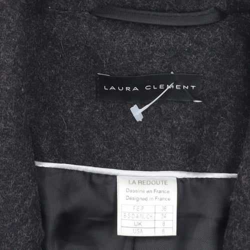 Laura Clement Women's Grey Checked Wool Blend Long Coat Size 8