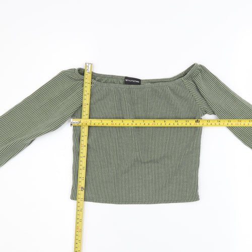 PrettyLittleThing Women’s Green Off Shoulder Ribbed Cropped Top UK 8