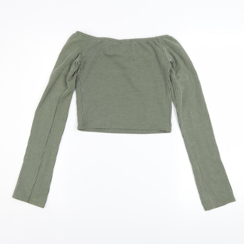 PrettyLittleThing Women’s Green Off Shoulder Ribbed Cropped Top UK 8