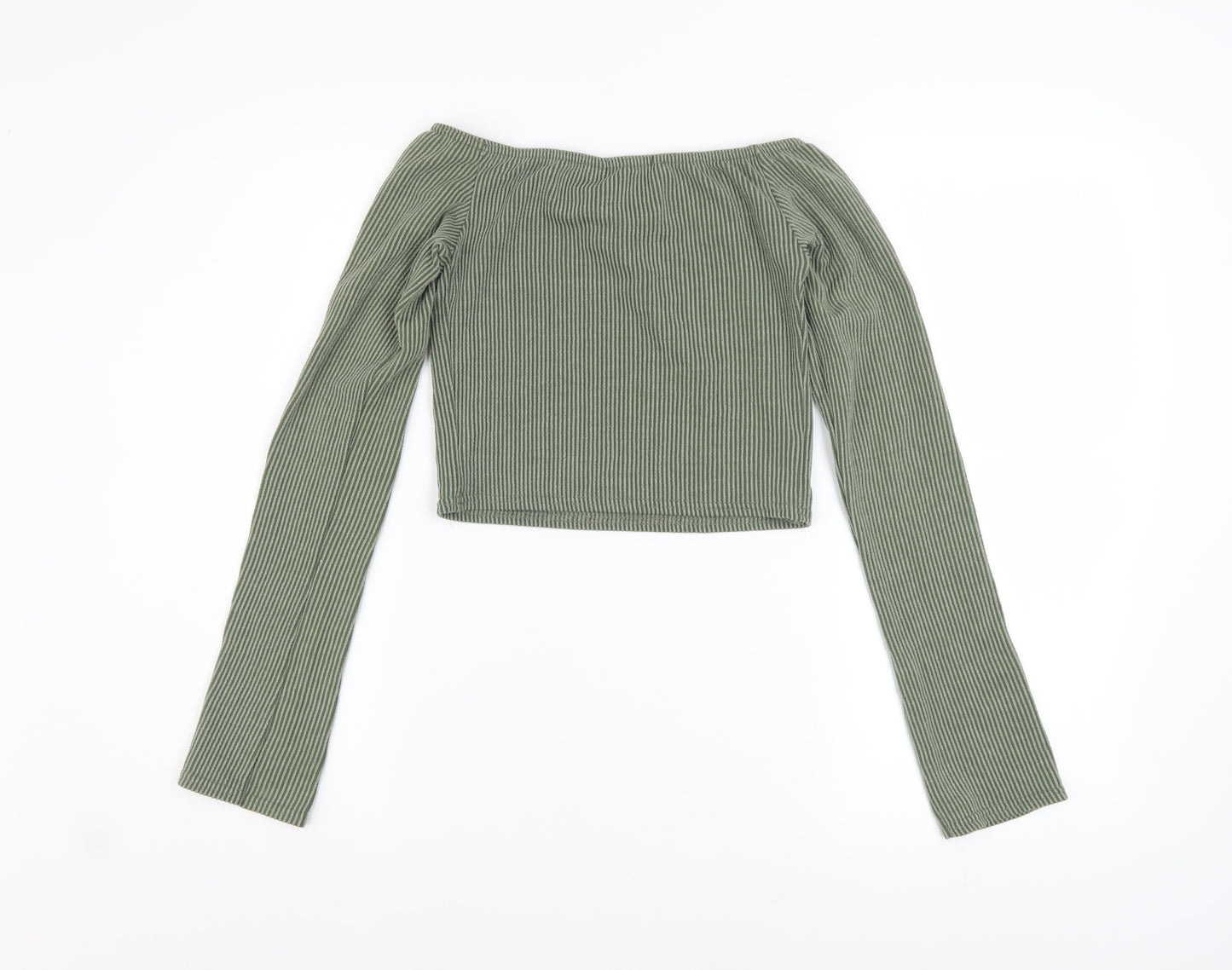 PrettyLittleThing Women’s Green Off Shoulder Ribbed Cropped Top UK 8