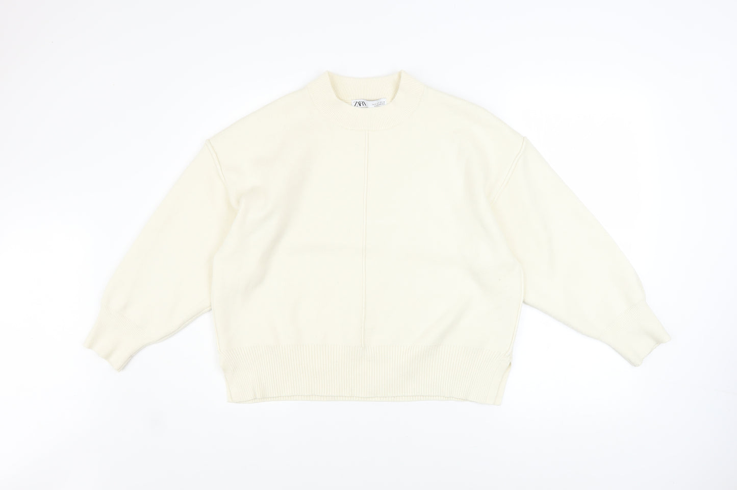 ZARA Women Ivory Mock Neck Relaxed Knit Pullover Jumper Size S