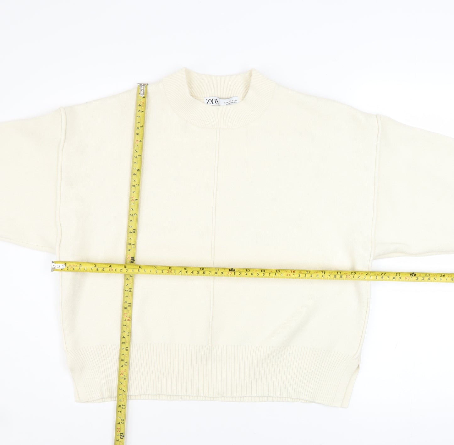 ZARA Women Ivory Mock Neck Relaxed Knit Pullover Jumper Size S