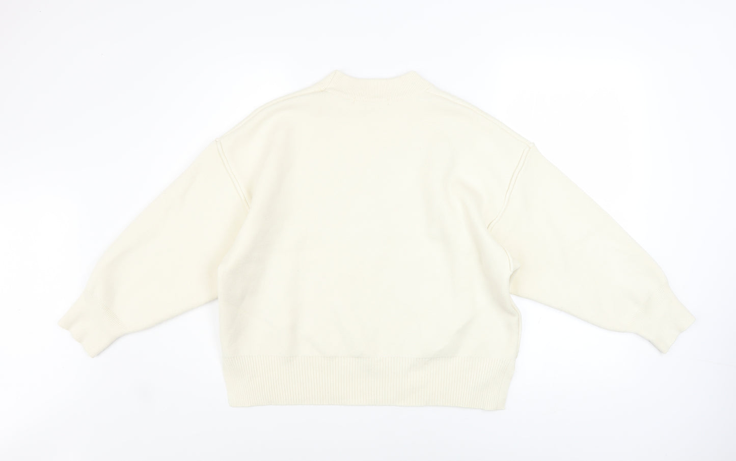 ZARA Women Ivory Mock Neck Relaxed Knit Pullover Jumper Size S