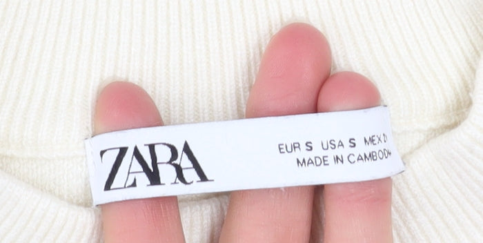 ZARA Women Ivory Mock Neck Relaxed Knit Pullover Jumper Size S