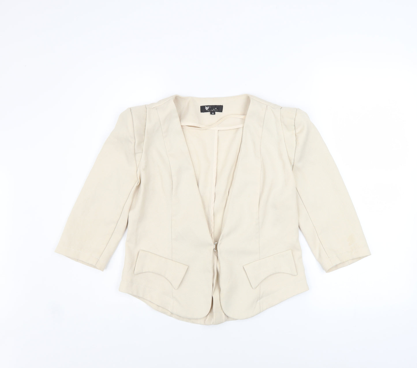 Cutie Women's Beige 3/4 Sleeve Open Blazer Size M
