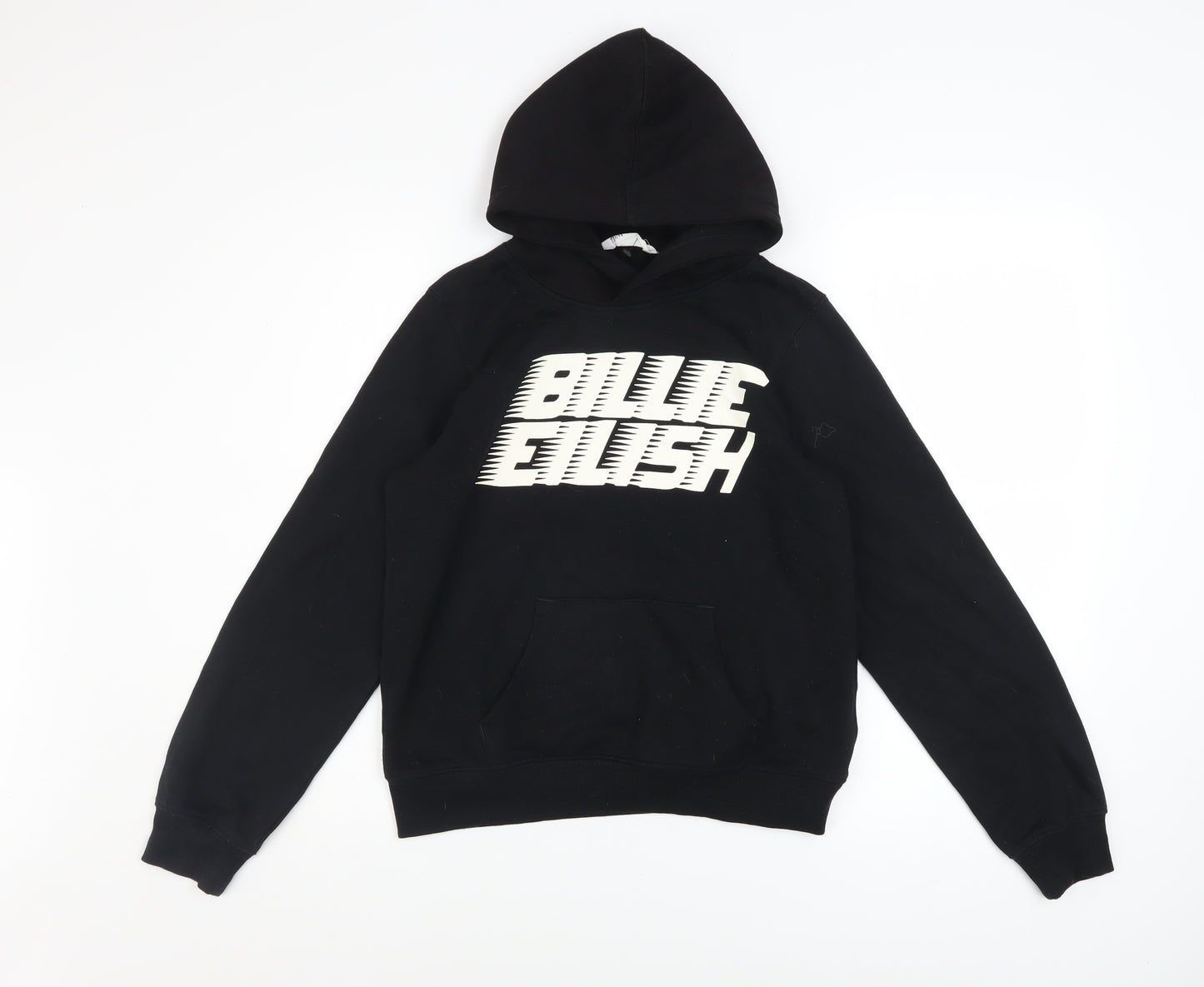 H&M Girls Black Billie Eilish Pullover Hoodie 12-14 Years Fleece Cotton Blend