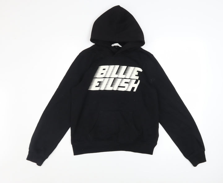 H&M Girls Black Billie Eilish Pullover Hoodie 12-14 Years Fleece Cotton Blend