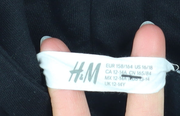 H&M Girls Black Billie Eilish Pullover Hoodie 12-14 Years Fleece Cotton Blend