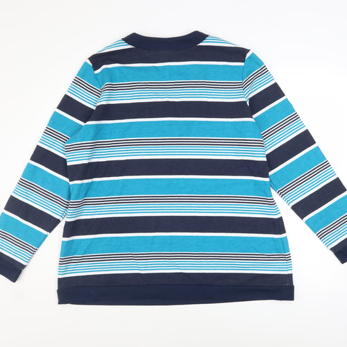 Damart Women Blue Striped V-Neck Pullover Sweatshirt L 18/20