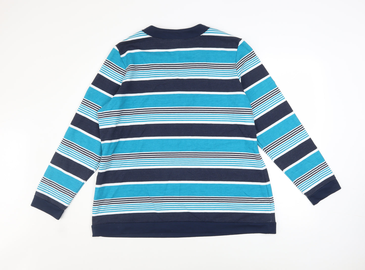 Damart Women Blue Striped V-Neck Pullover Sweatshirt L 18/20