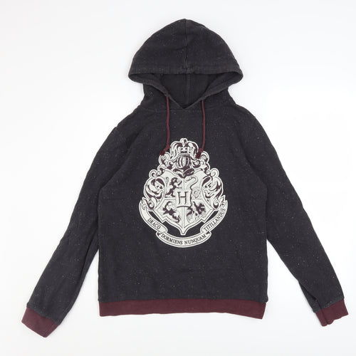 Harry Potter Women Black Hoodie Size 10 Hogwarts Crest Cotton Blend