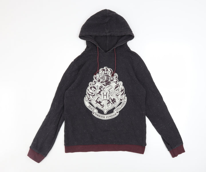 Harry Potter Women Black Hoodie Size 10 Hogwarts Crest Cotton Blend