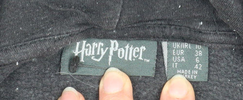 Harry Potter Women Black Hoodie Size 10 Hogwarts Crest Cotton Blend