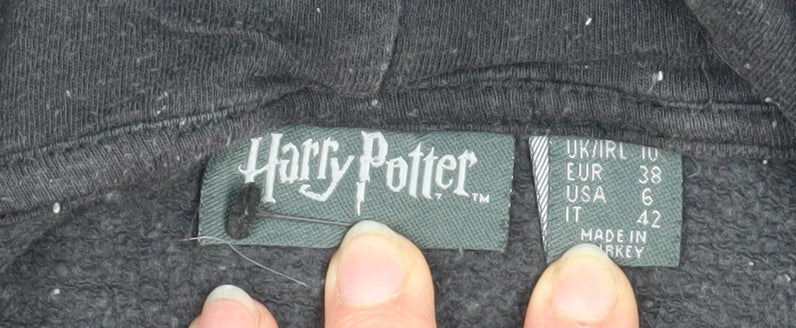 Harry Potter Women Black Hoodie Size 10 Hogwarts Crest Cotton Blend