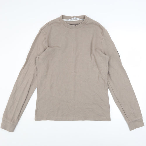 Calvin Klein Jeans Men's Beige Cotton Crew Neck Sweatshirt M
