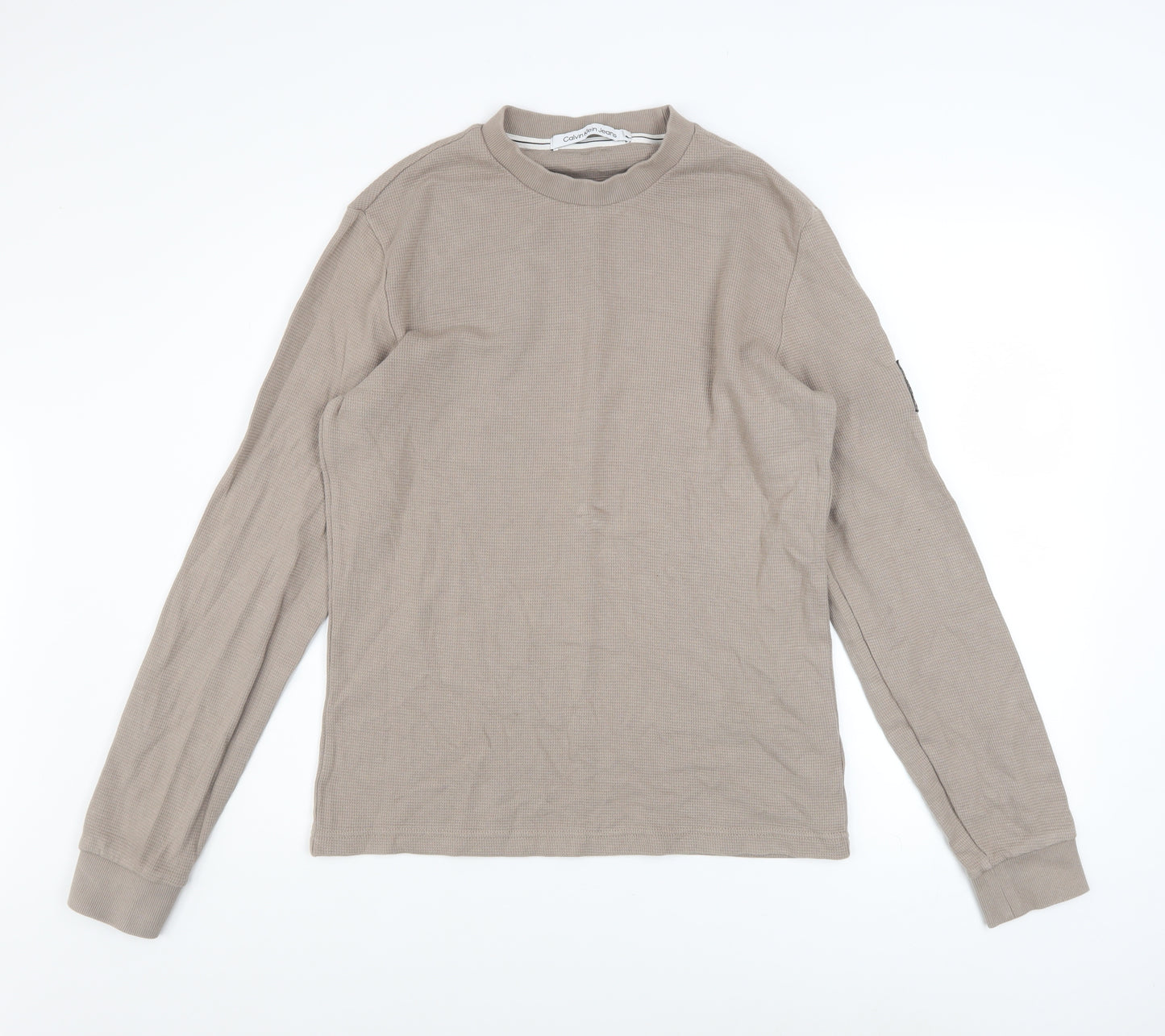 Calvin Klein Jeans Men's Beige Cotton Crew Neck Sweatshirt M