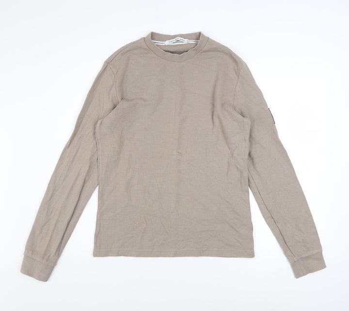 Calvin Klein Jeans Men's Beige Cotton Crew Neck Sweatshirt M