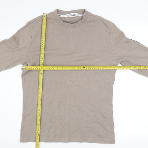 Calvin Klein Jeans Men's Beige Cotton Crew Neck Sweatshirt M