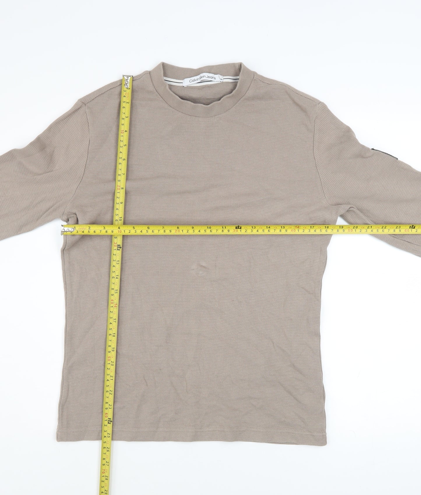 Calvin Klein Jeans Men's Beige Cotton Crew Neck Sweatshirt M
