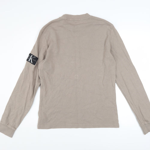 Calvin Klein Jeans Men's Beige Cotton Crew Neck Sweatshirt M
