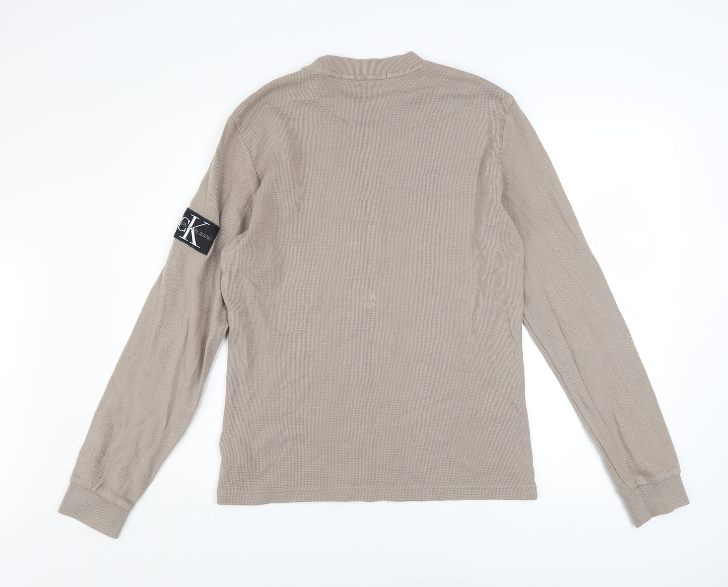 Calvin Klein Jeans Men's Beige Cotton Crew Neck Sweatshirt M