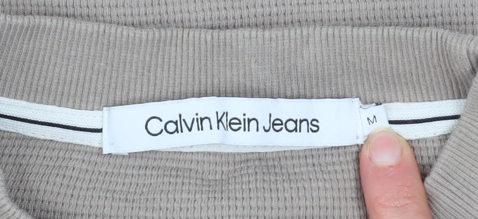 Calvin Klein Jeans Men's Beige Cotton Crew Neck Sweatshirt M