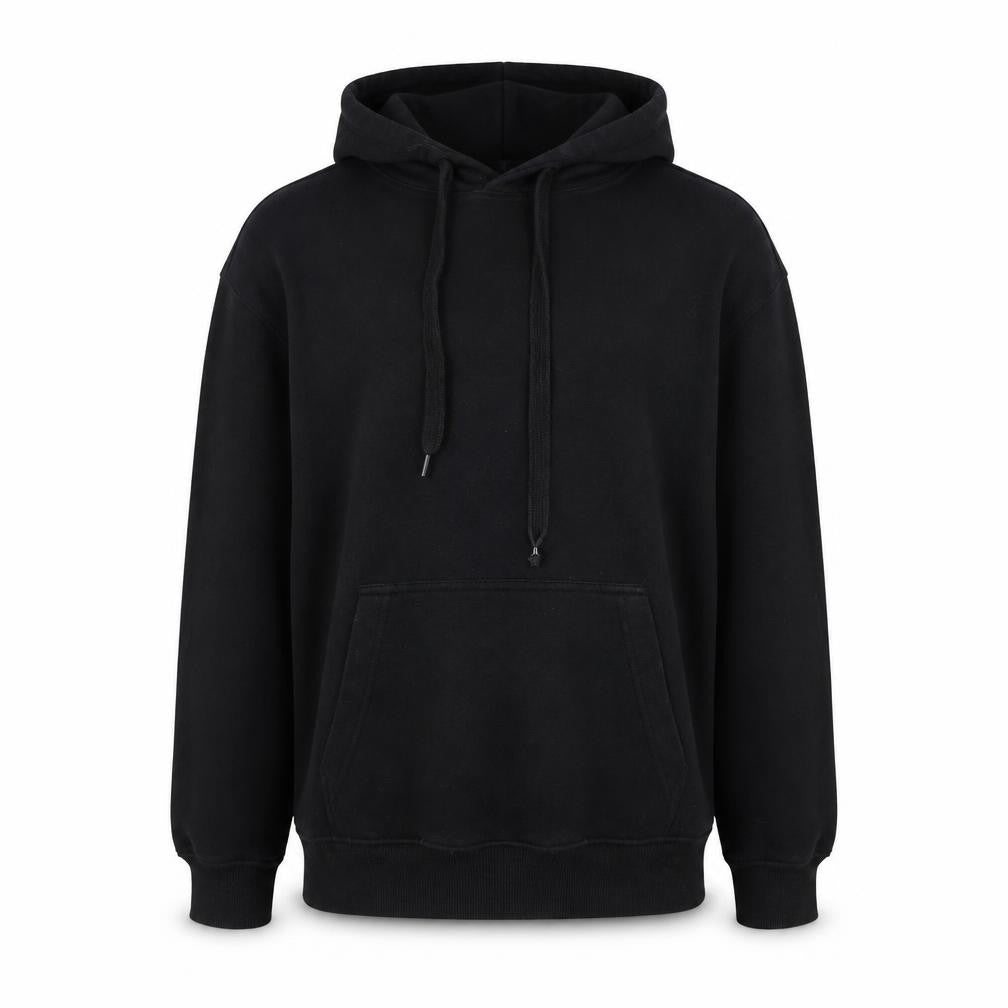 Front view of Bershka Men's Black Pullover Hoodie M Fleece Cotton Blend