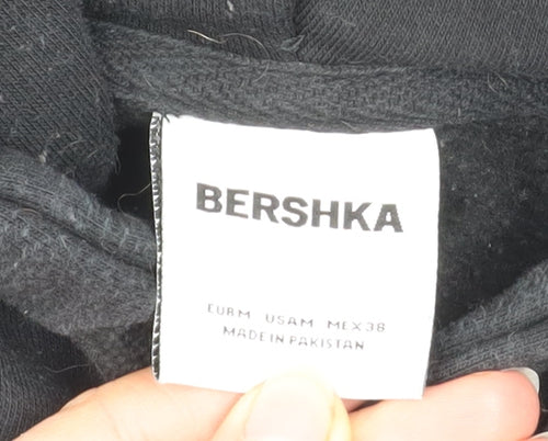 Bershka Men's Black Pullover Hoodie M Fleece Cotton Blend