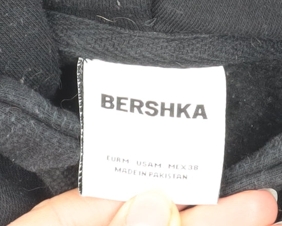 Bershka Men's Black Pullover Hoodie M Fleece Cotton Blend