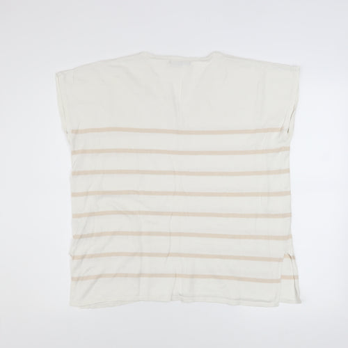 Dunnes Stores Women Beige Striped V-Neck Relaxed T-Shirt Size 12