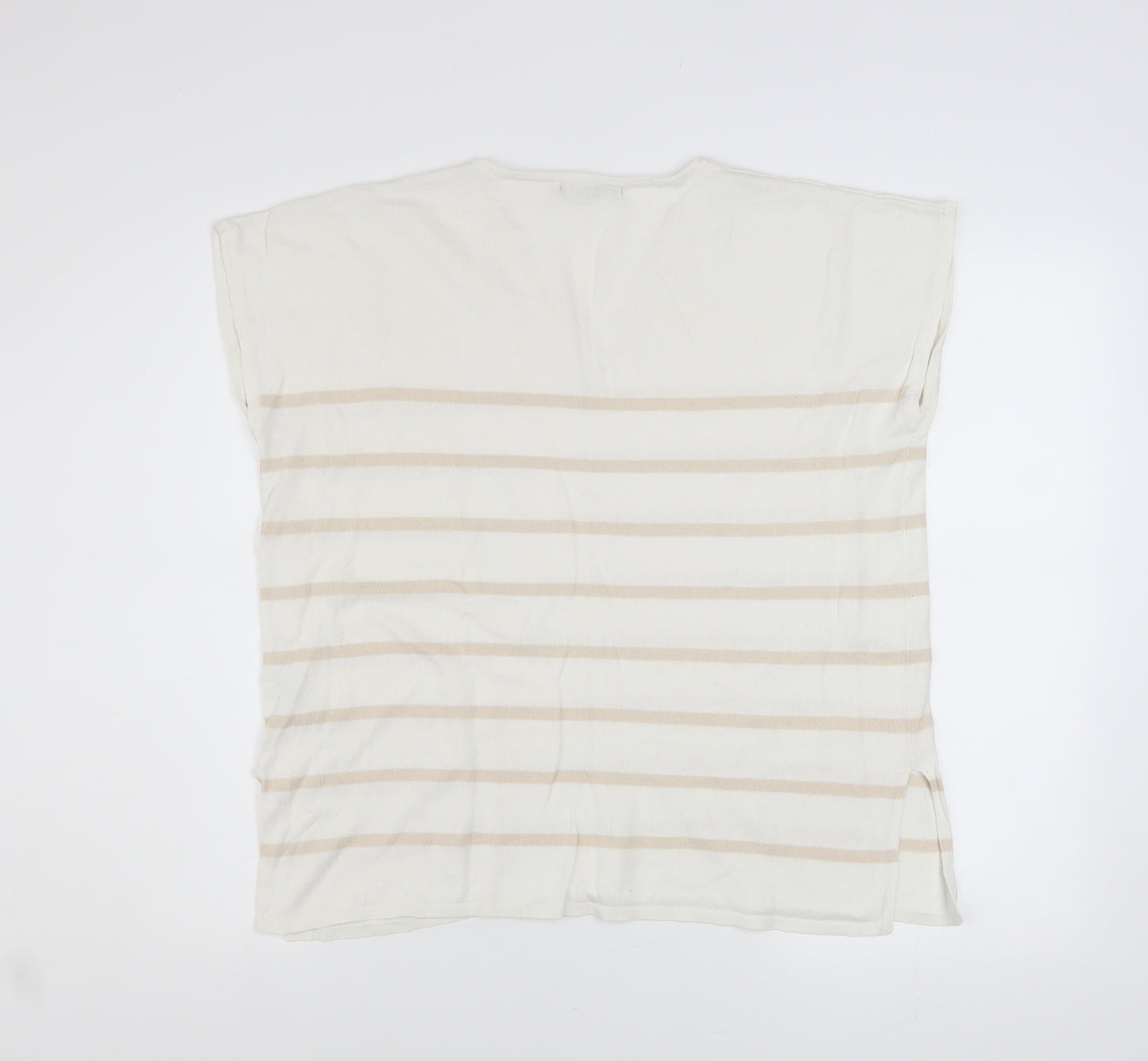 Dunnes Stores Women Beige Striped V-Neck Relaxed T-Shirt Size 12