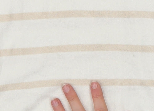 Dunnes Stores Women Beige Striped V-Neck Relaxed T-Shirt Size 12