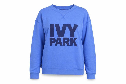 Front view of Ivy Park Women's Blue Pullover Sweatshirt L Cotton Blend
