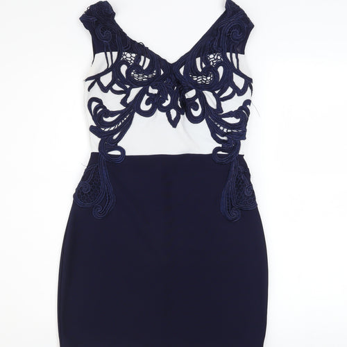 Lipsy London Women Blue Bodycon Lace Short Dress Size 12