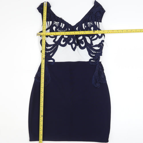 Lipsy London Women Blue Bodycon Lace Short Dress Size 12