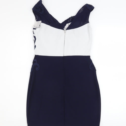 Lipsy London Women Blue Bodycon Lace Short Dress Size 12