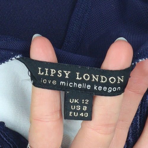 Lipsy London Women Blue Bodycon Lace Short Dress Size 12
