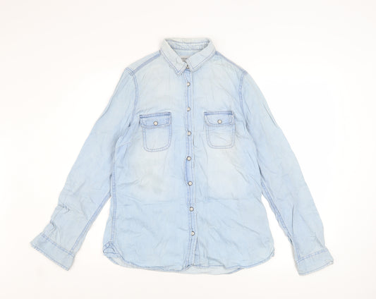 New Look Women's Blue Denim Long Sleeve Button-Up Shirt Size 10