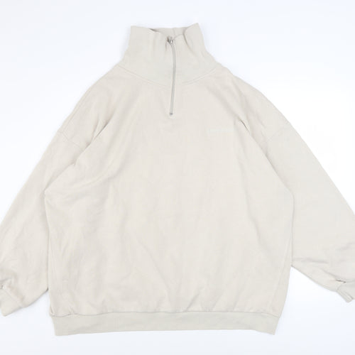 boohoo Men’s Beige 1/2 Zip Fleece Sweatshirt XL Regular Fit
