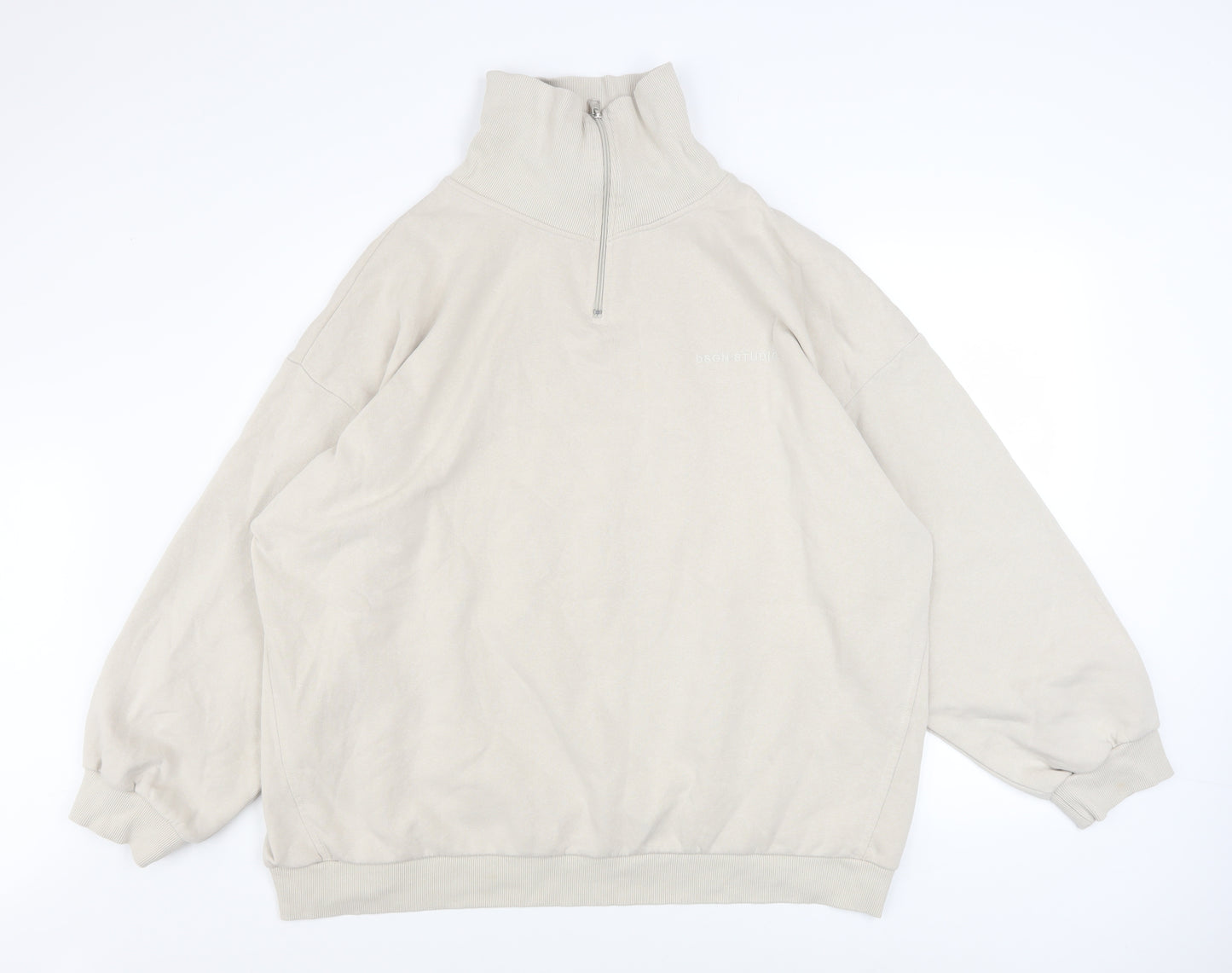 boohoo Men’s Beige 1/2 Zip Fleece Sweatshirt XL Regular Fit