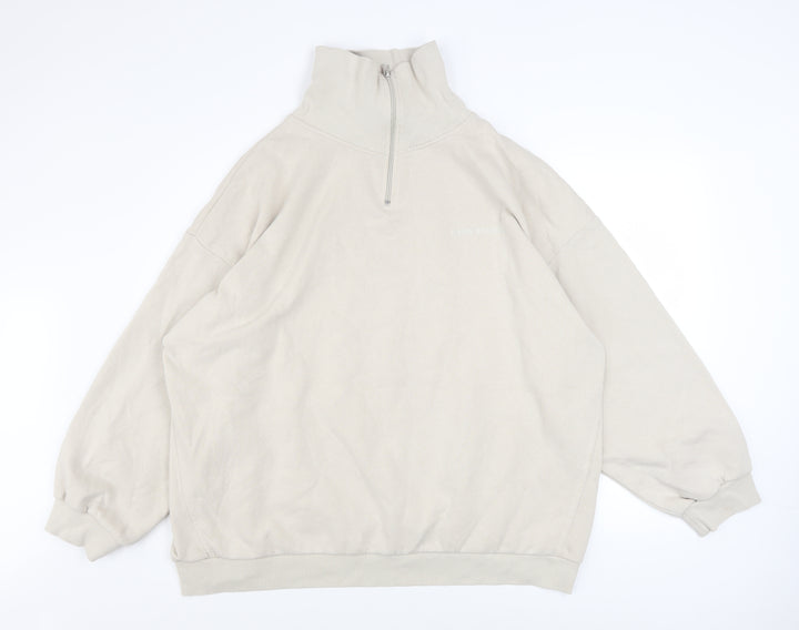 boohoo Men’s Beige 1/2 Zip Fleece Sweatshirt XL Regular Fit