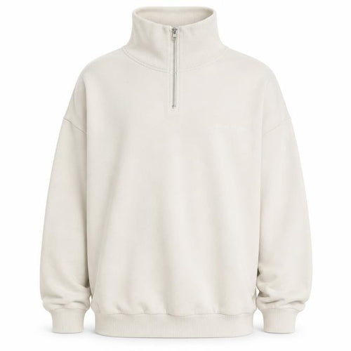 boohoo Men’s Beige 1/2 Zip Fleece Sweatshirt XL Regular Fit