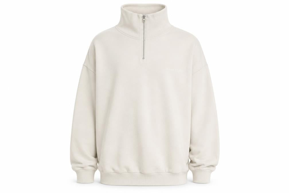 boohoo Men’s Beige 1/2 Zip Fleece Sweatshirt XL Regular Fit