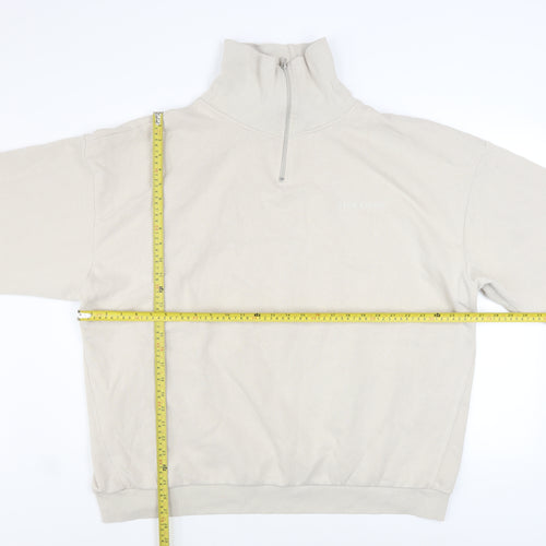 boohoo Men’s Beige 1/2 Zip Fleece Sweatshirt XL Regular Fit