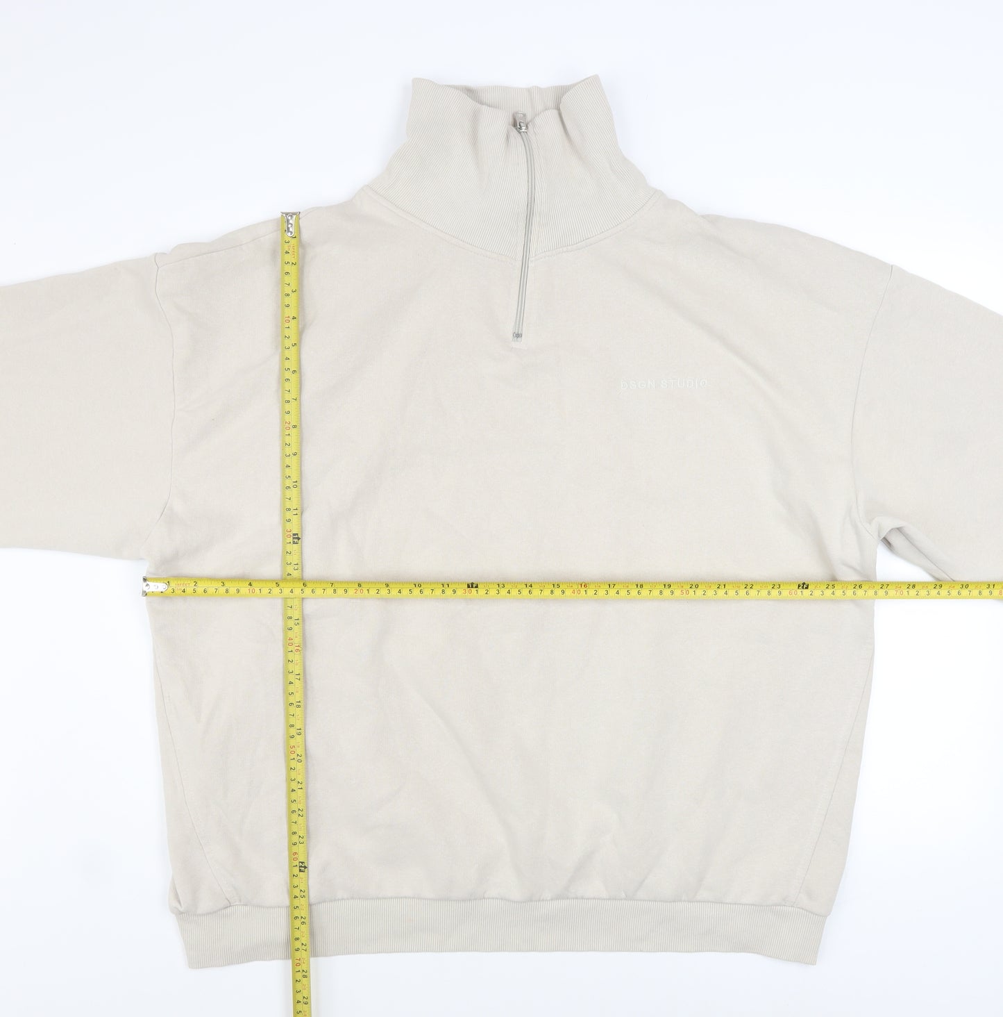 boohoo Men’s Beige 1/2 Zip Fleece Sweatshirt XL Regular Fit