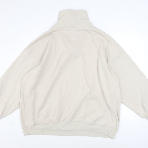 boohoo Men’s Beige 1/2 Zip Fleece Sweatshirt XL Regular Fit