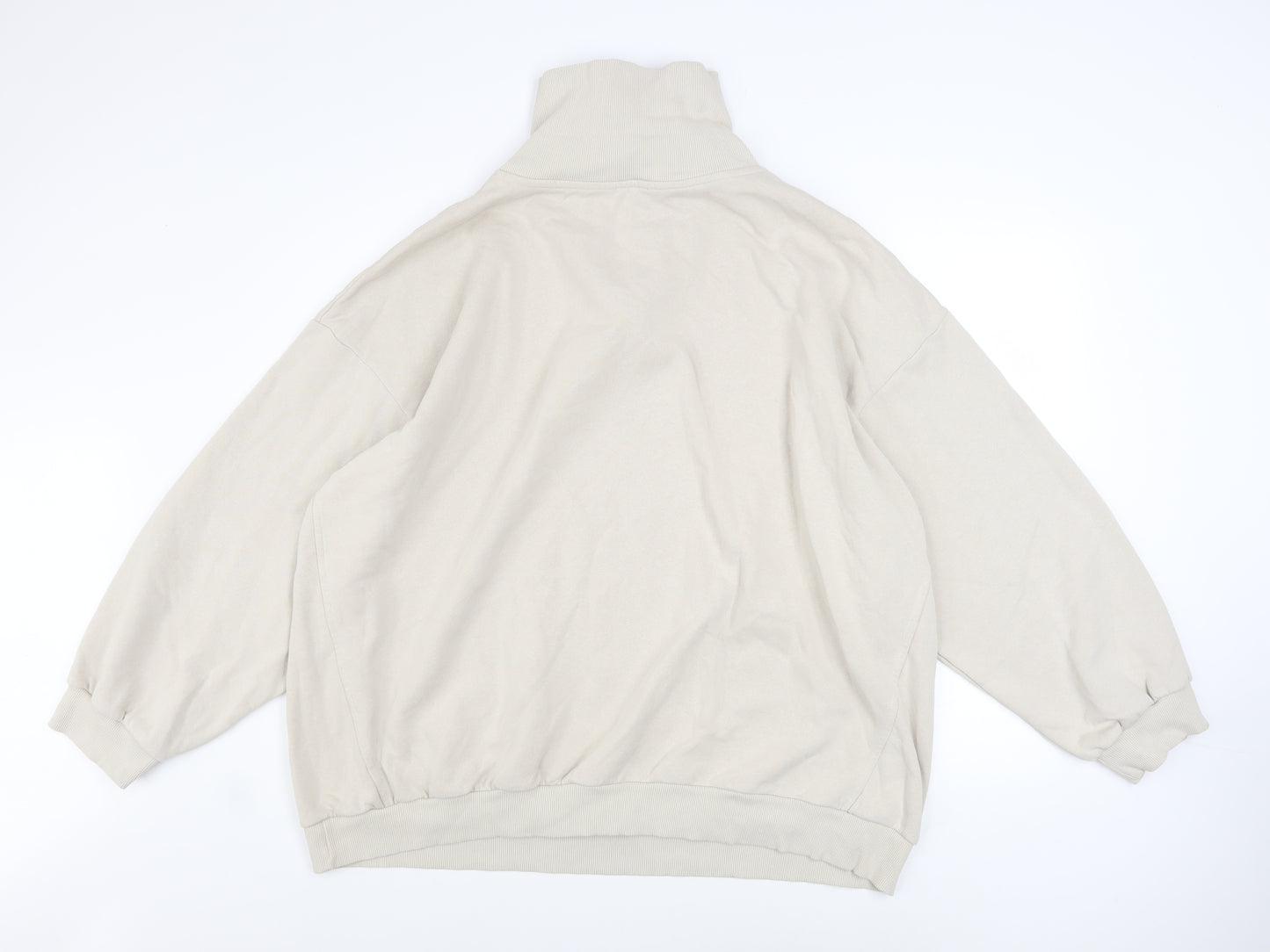 boohoo Men’s Beige 1/2 Zip Fleece Sweatshirt XL Regular Fit