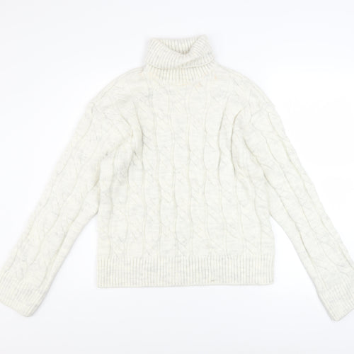 Marks and Spencer Women’s Ivory Roll Neck Cable Knit Jumper Size S