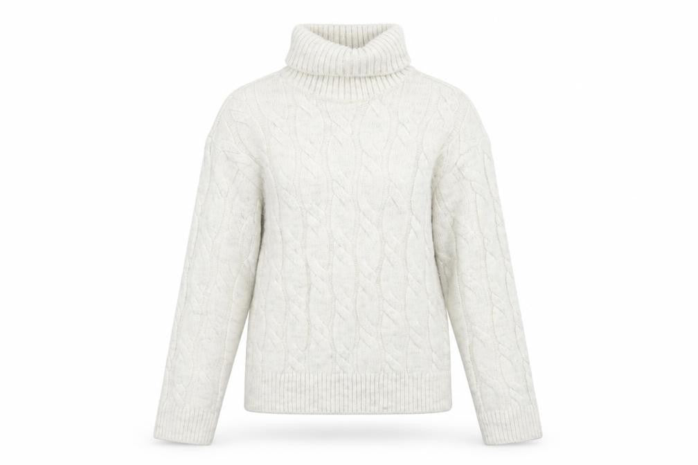 Marks and Spencer Women’s Ivory Roll Neck Cable Knit Jumper Size S