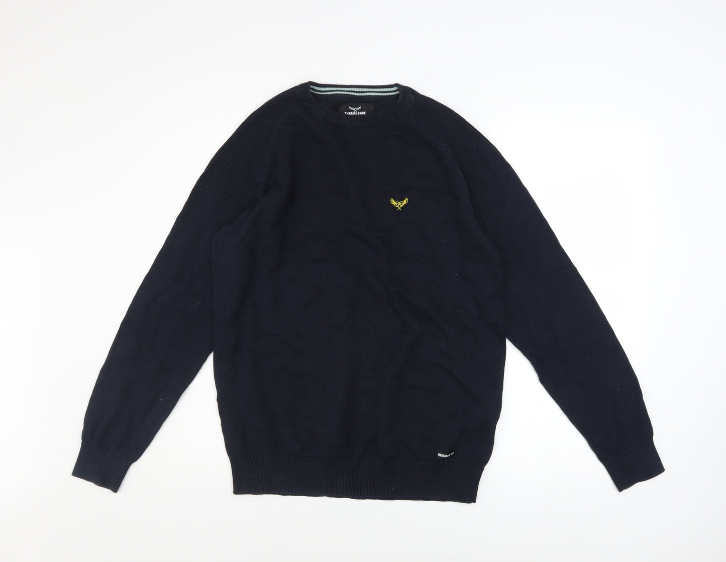 Threadbare Men's Blue Cotton Pullover Jumper M Crew Neck Logo